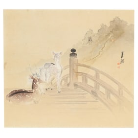 Ogata Gekko (Japanese, 1859–1920), Deer on Bridge