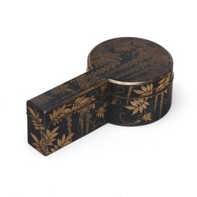 An Unusual Japanese Mirror Shaped Lacquer Suzuribako Writing Box