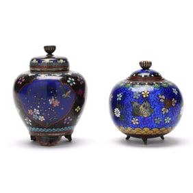 Two Small Japanese Cloisonné Censers with Covers
