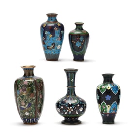 A Collection of Five Japanese Cloisonné Vases