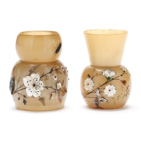 Two Japanese Carved Horn Cups with Shibayama Decoration