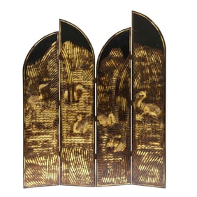 Art Deco Style Carved and Gilt Four-Panel Floor Screen