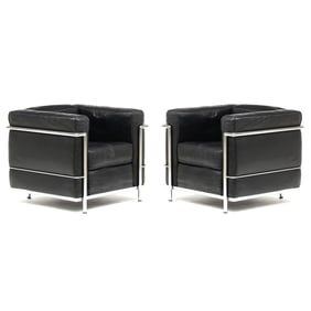 after Le Corbusier, a Pair of LC2 Chairs