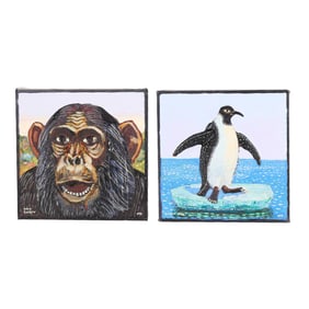 Konstantin Bokov (Ukranian-American, b. 1940), Monkey / Penguin on Iceberg (Two Works)