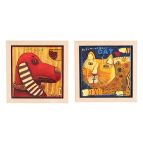 Melinda K. Hall (American), Eleven Whisker Cat / Red Head (Two Works)