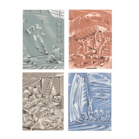 Nina Barr Wheeler (American, Mid 20th Century), Four Illustrations of Joseph Conrad's Lord Jim
