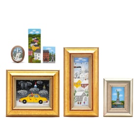 Charles Wehringer (American, 20th Century), Six Miniature Paintings, Landscape and NYC Scenes