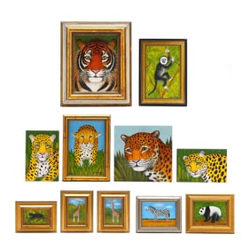 Charles Wehringer (American, 20th Century), Eleven Miniature Jungle Animal Paintings