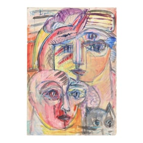 Patrick Boudon (French, 1944-1988), Faces and Cat