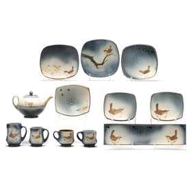 Charlie Tefft (Summerfield, NC), Set of Twelve Ceramic Carolina Wren Tableware
