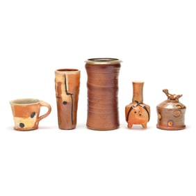 Five Earth Tone Pottery Vessels