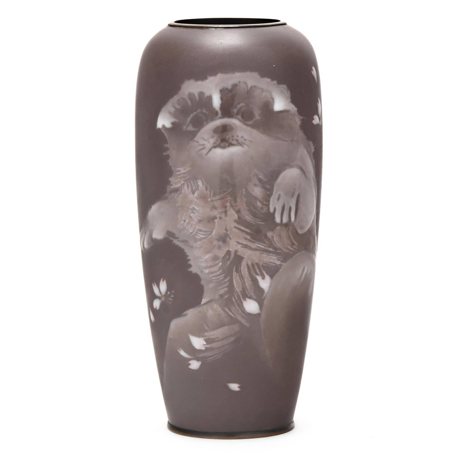 A Japanese Moriage Enamel Vase with Puppy