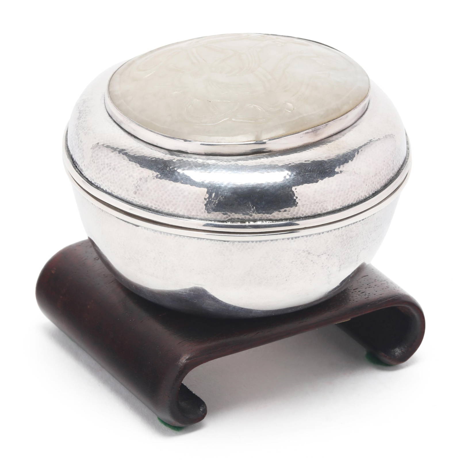 A Japanese Silver and White Jade Box by Miyamoto Shoko