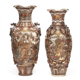 A Near Pair of Palatial Japanese Meiji Satsuma Floor Vases