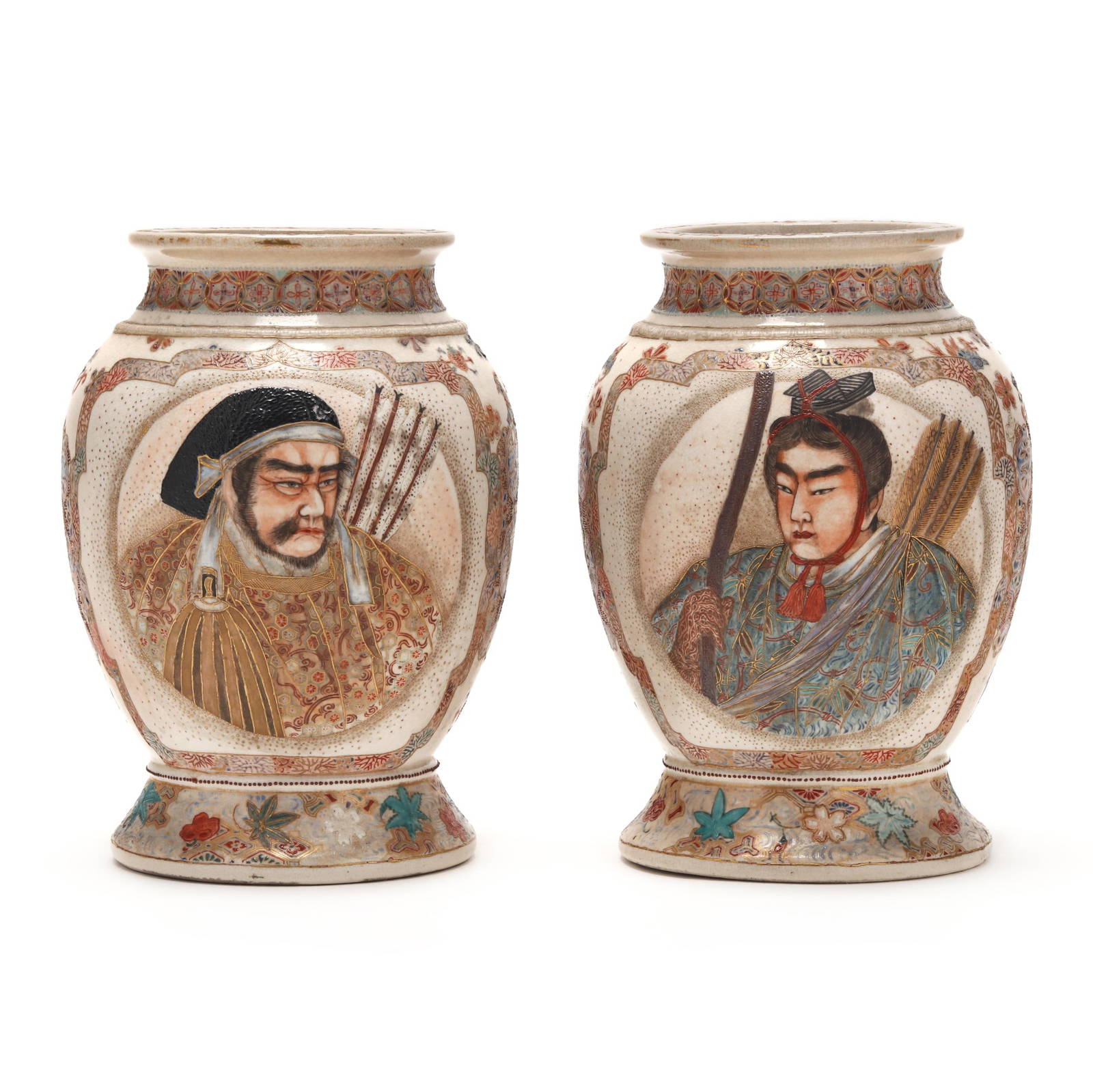 A Pair of Japanese Satsuma Vases with Samurai