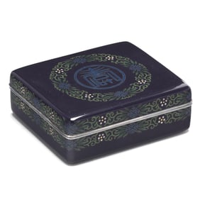 A Japanese Cloisonne Purple Ground Enamel box with Cover by Hayashi Tanigoro