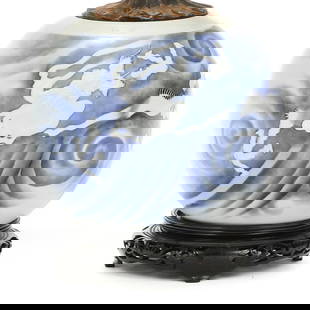 A Japanese Porcelain Blue and White Hirado Ware Dragon Jar Lamp: A Japanese Porcelain Blue and White Hirado Ware Dragon Jar Lamp Edo period (1615-1868) or Meiji period (1868-1912), 19th century, a porcelain jar of globular form, hand painted in underglaze blue with