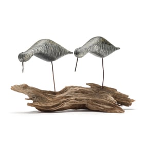 Chandler Sawyer (NC, b. 1981), Pair of Feeding Golden Plover on Driftwood