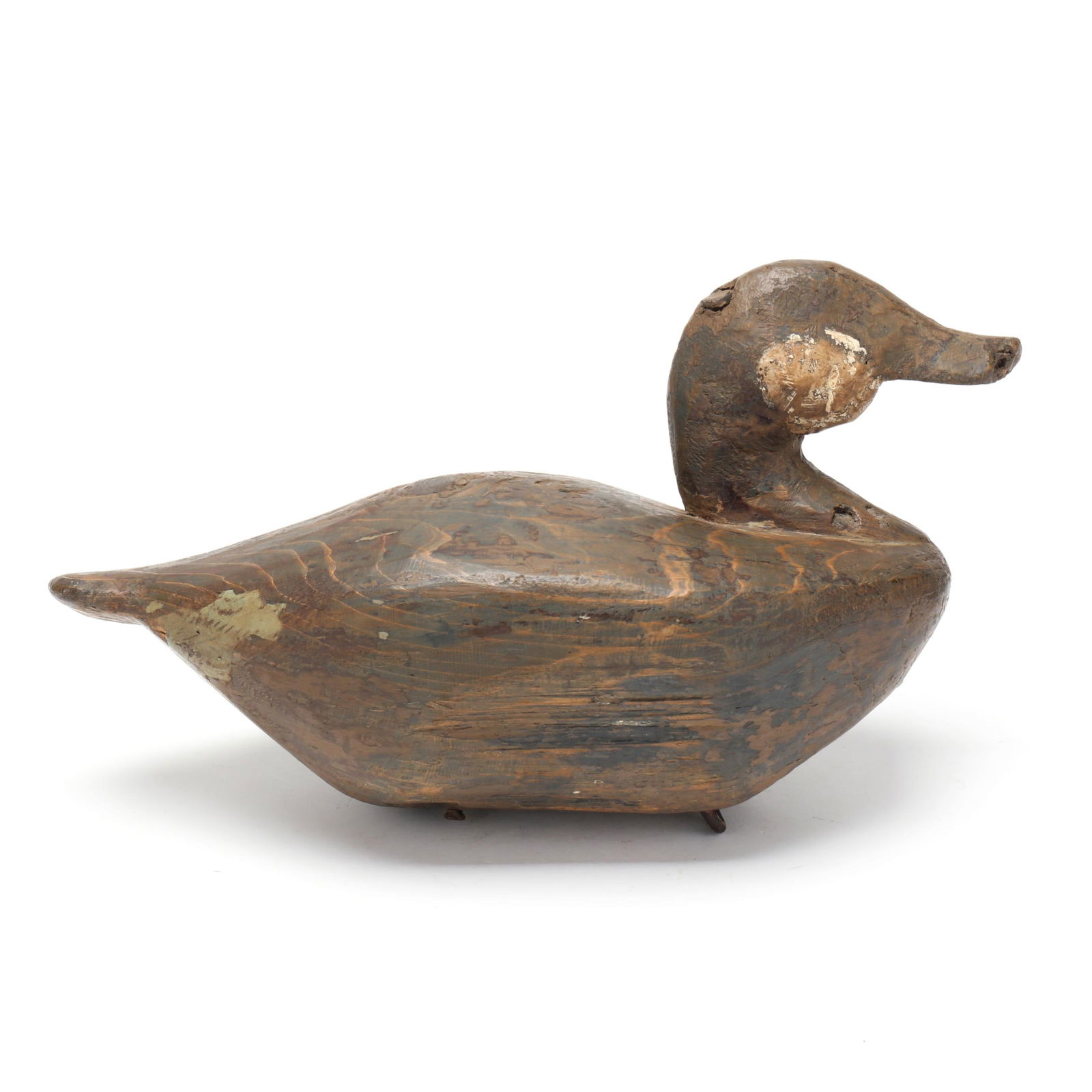 Early Knotts Island Ruddy Duck: Early Knotts Island Ruddy DuckKnotts Island, North Carolina, circa 1920, carved and painted wood, branded CE (Charles Etheridge) on bottom. Length 11.75 in. This ruddy has a strong John Williams influ