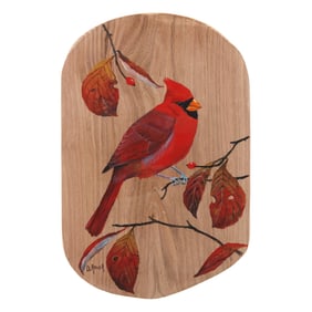Duane Raver, Jr. (NC, 1927-2022), Northern Cardinal with Fall Foliage on Wood