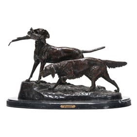 Patinated Bronze Model of a Setter and Pointer, Signed Masson