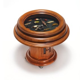 Vintage Porthole Window Side Table with Fishing Accoutrements