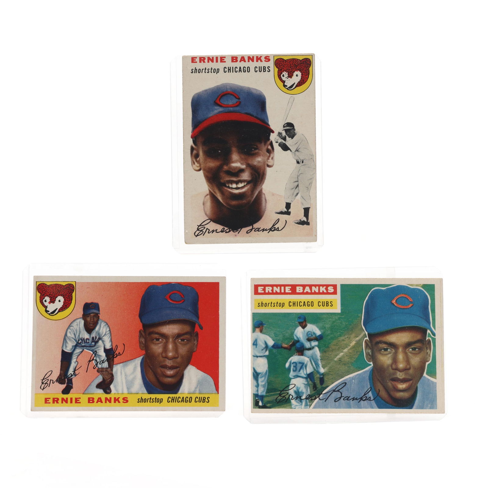 1954, 1955, and 1956 Topps Ernie Banks Baseball Cards (1 of 2)