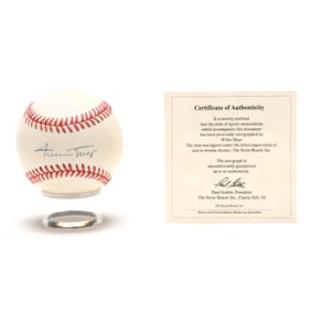 Willie Mays Signed Baseball With Certificate of Authenticity