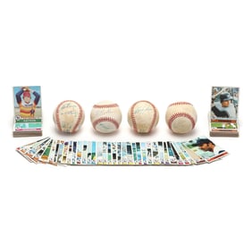 Four Signed Baseballs and Assorted Baseball Cards, Primarily Yankees