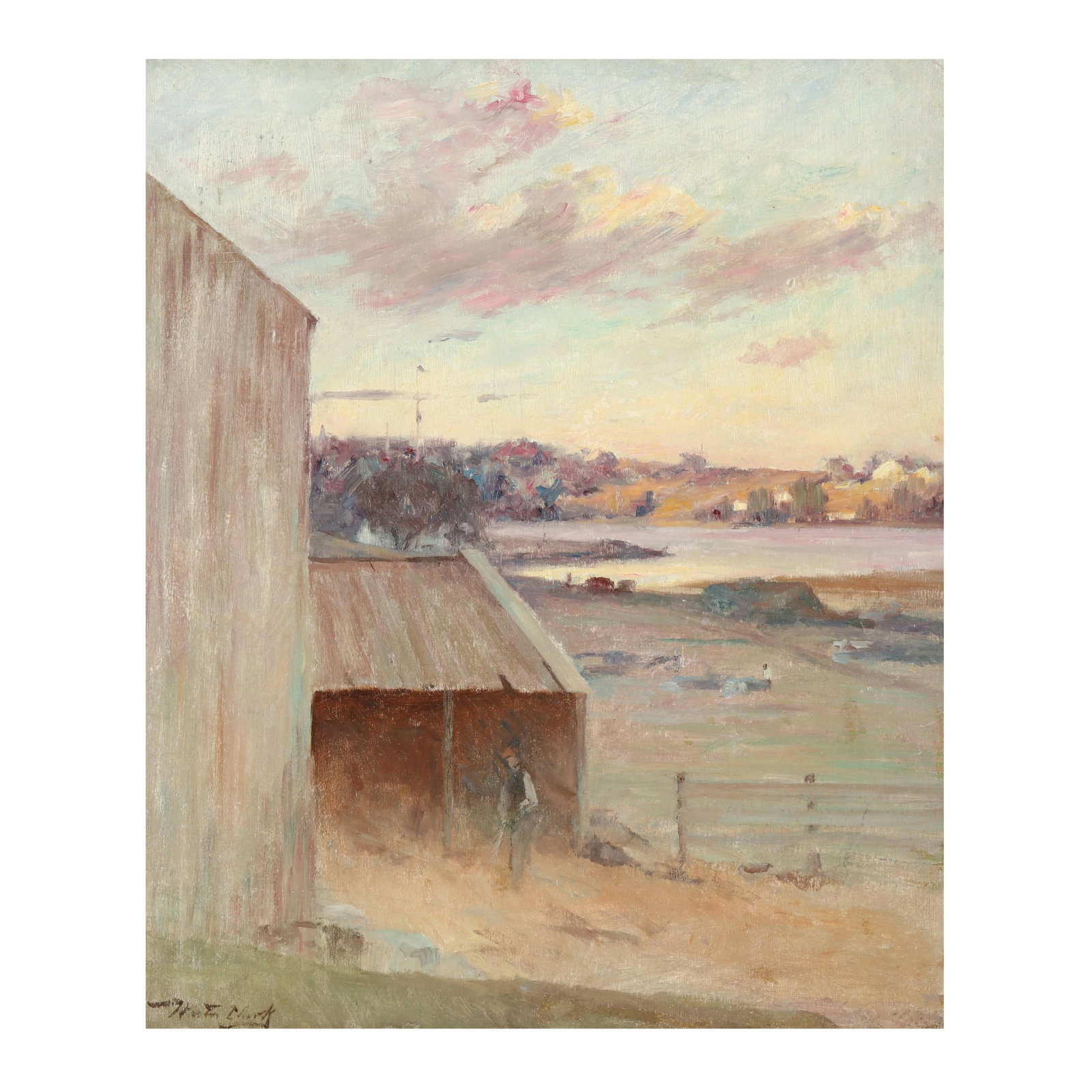 Walter Clark (American, 1848-1917), Greenwich: Walter Clark (American, 1848-1917), Greenwichoil on canvas (lined), 1893, signed at lower left, retaining exhibition, gallery, and collection labels to the verso, presented in a giltwood frame. Stretc