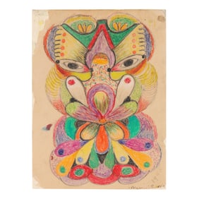 Minnie Evans (NC, 1892-1987), Untitled (face and foliage)