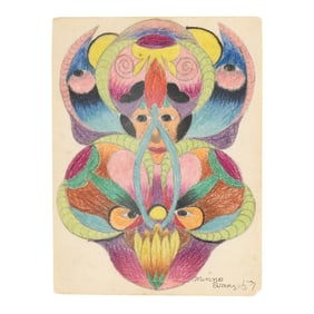 Minnie Evans (NC, 1892-1987), Untitled (faces and foliage)
