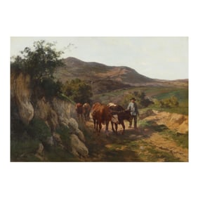 Clement Charles Henri Quinton (French, 1851-1920), Herder and Cattle Along a Path