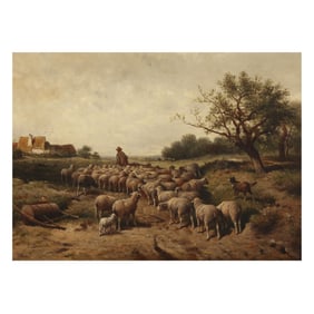 Frank Brissot (British, fl. 1879-1881), Shepherd with Flock