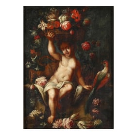 Manner of Gaspar Peeter Verbruggen the Younger (Flemish, 1664-1730), A Putto and Bird with Floral