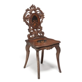 Black Forest Carved and Inlaid Walnut Musical Chair