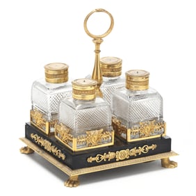 Napoleonic Ormolu Mounted and Crystal Scent Set on Stand
