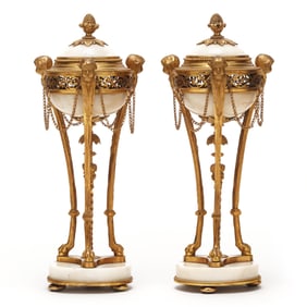 Pair of Louis XVI Ormolu and Marble Cassolettes