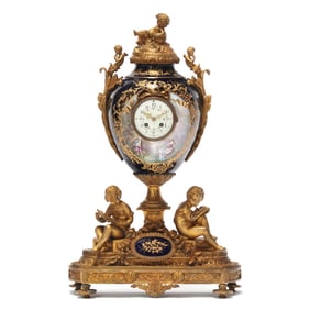 A Large Sevres Style Ormolu Mounted Cobalt Porcelain Clock, Japy Frères et Cie