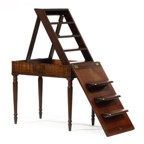 Unusual Regency Inlaid Mahogany Metamorphic Writing Table / Library Ladder