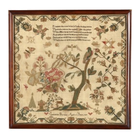 Catharine Barnett's 1839 Pictorial Sampler with Lines from Theocritus