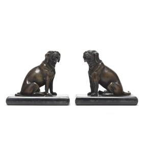 Manner of Thomas Weeks, A Pair of Patinated Bronze Dog Card Holders