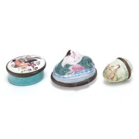 Bilston & Battersea, Two Enamel Boxes and a Nutmeg Grater
