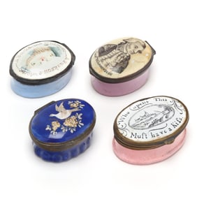 Four Antique English Enamel Patch Boxes