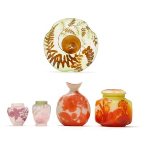 Emile Galle, Five Cameo Glass Objects
