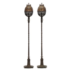 Oscar Bruno Bach (German/American, 1884-1957), Pair of Bronze Torchiere Floor Lamps