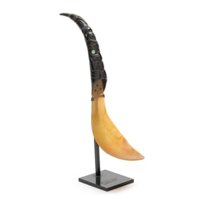 Rare Northwest Coast Figural Carved Horn Feast Spoon