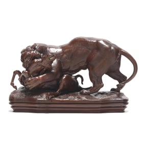 after Antoine-Louis Barye (French, 1795-1875) Tigre Suprenant une Antilope