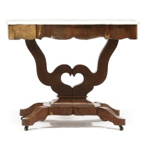 American Classical Marble Top Mahogany Center Table