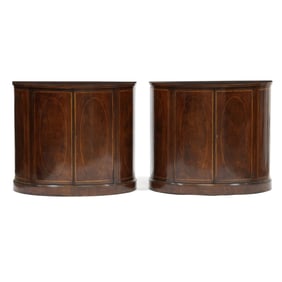 Pair of Georgian Style Inlaid Mahogany Demilune Cabinets